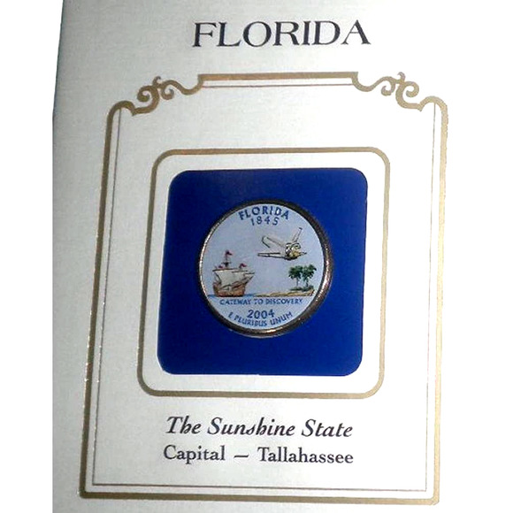 FLORIDA COLORIZED QUARTER & FIRST DAY COVER BY POSTAL COMMEMORATIVE SOCIETY - Picture 2 of 3